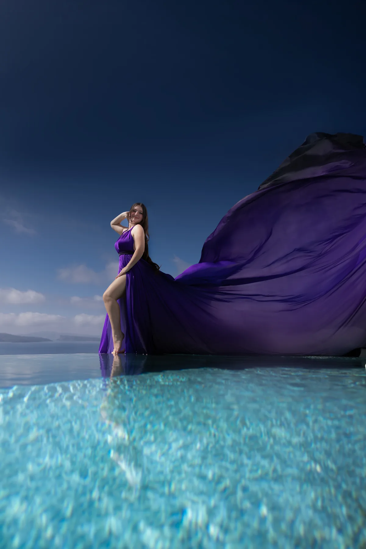 Volaeri flying dress portfolio, Santorini portrait 10