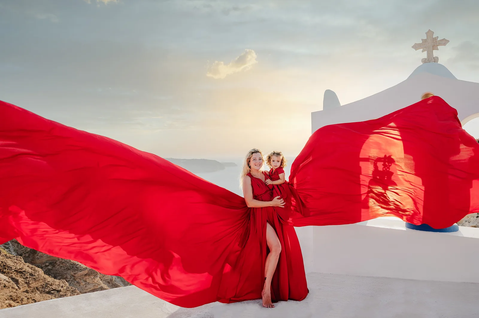 Red Junior flying dress in Santorini
