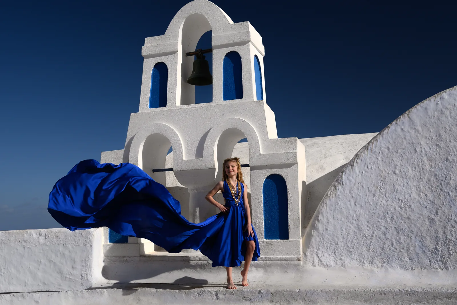 Royal Blue Junior flying dress in Santorini