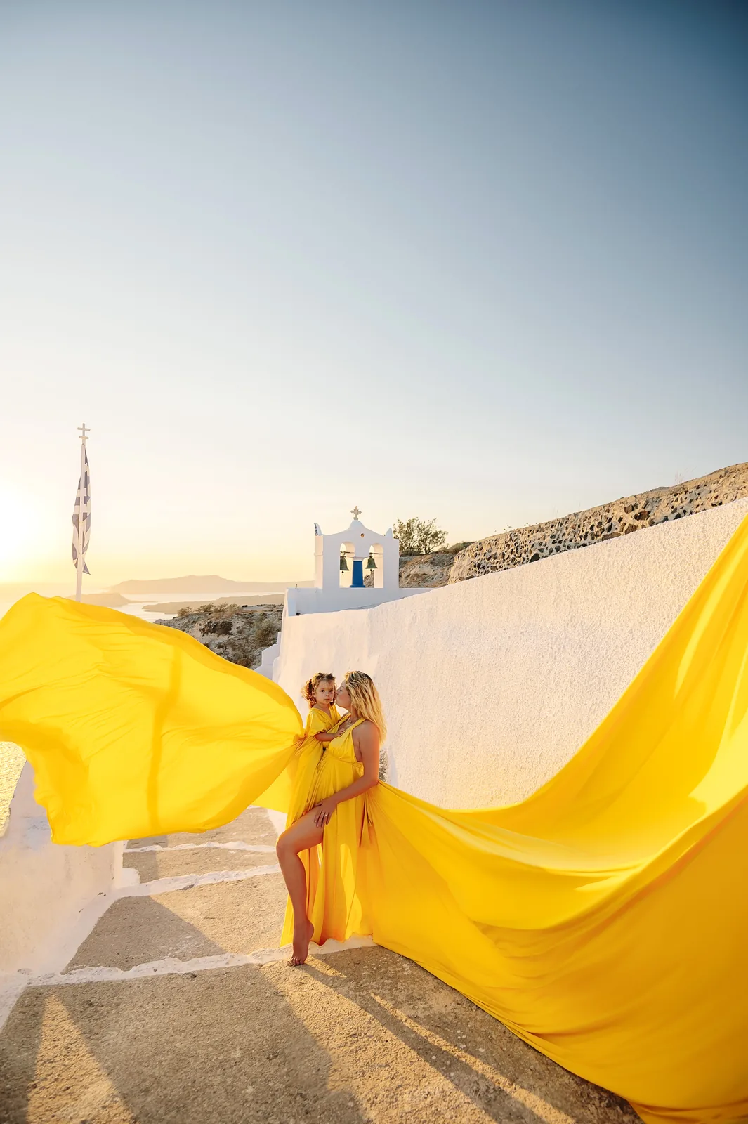 Golden Junior flying dress in Santorini