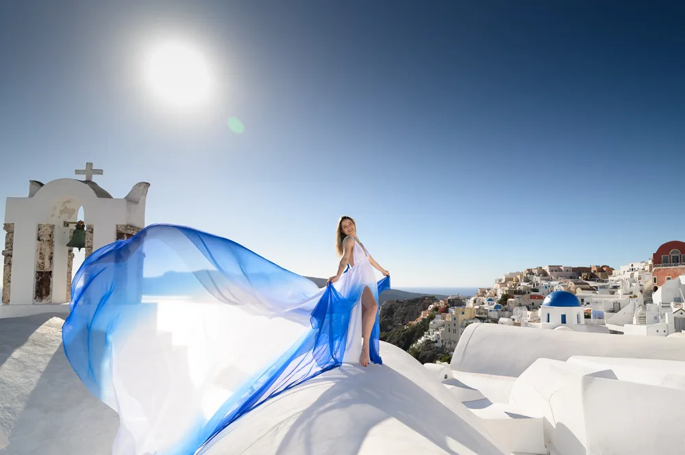 Aegean Ombre flying dress in Santorini